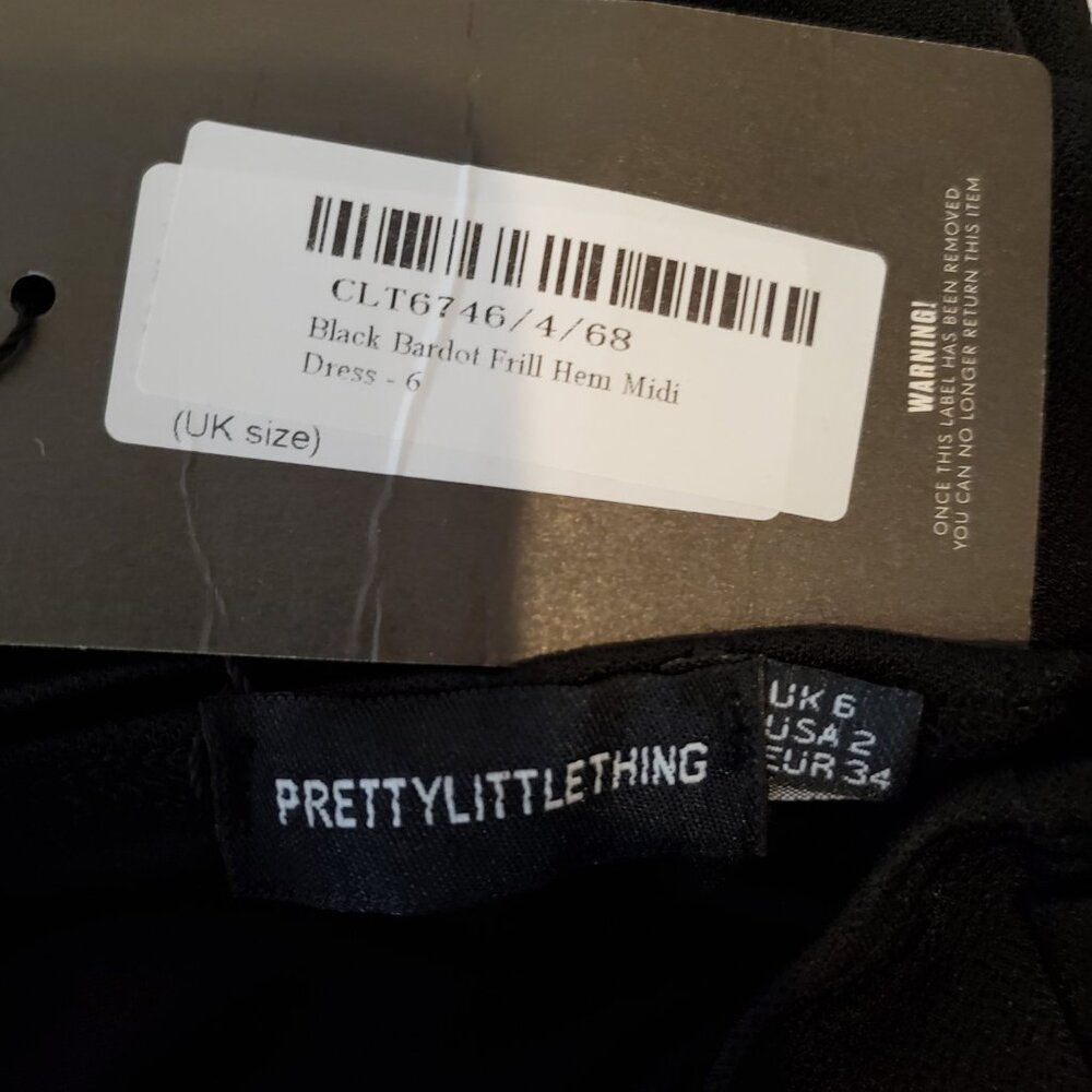 PrettyLittleThing Womens Black Black Bardot Frill Hem Midi Dress 2 - Picture 7 of 8